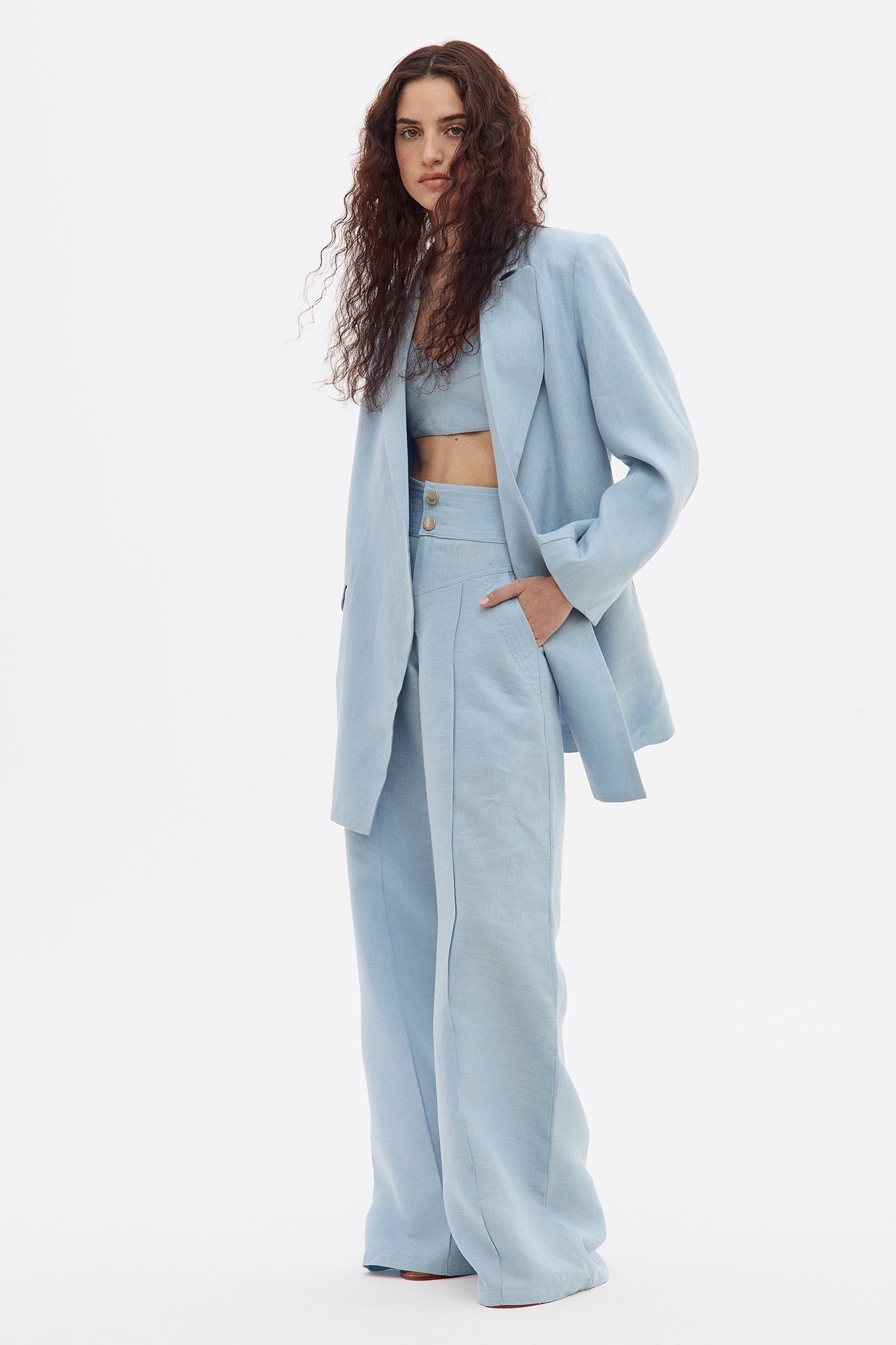 Blazer Linen Celeste