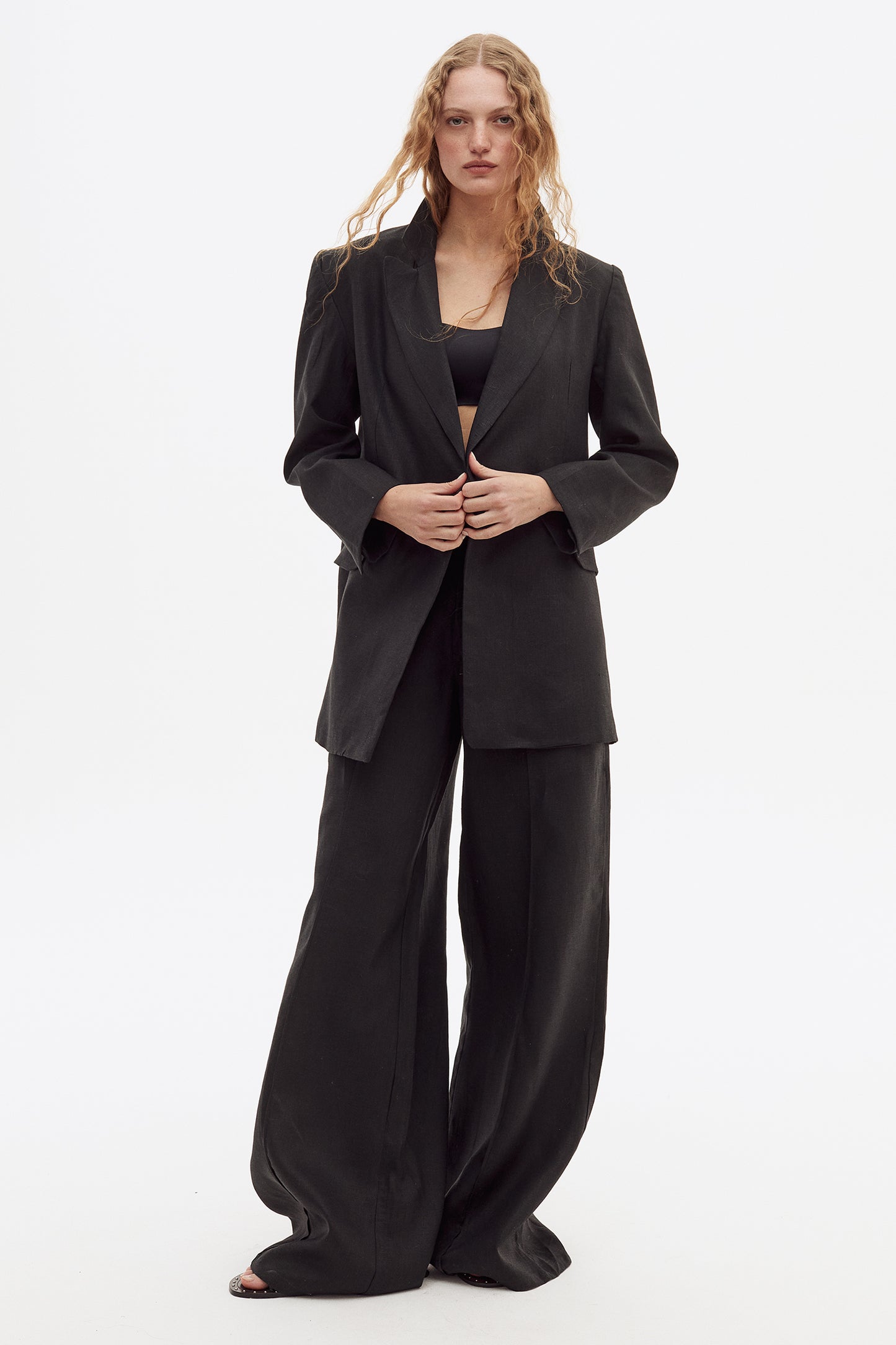 Blazer Linen Negro