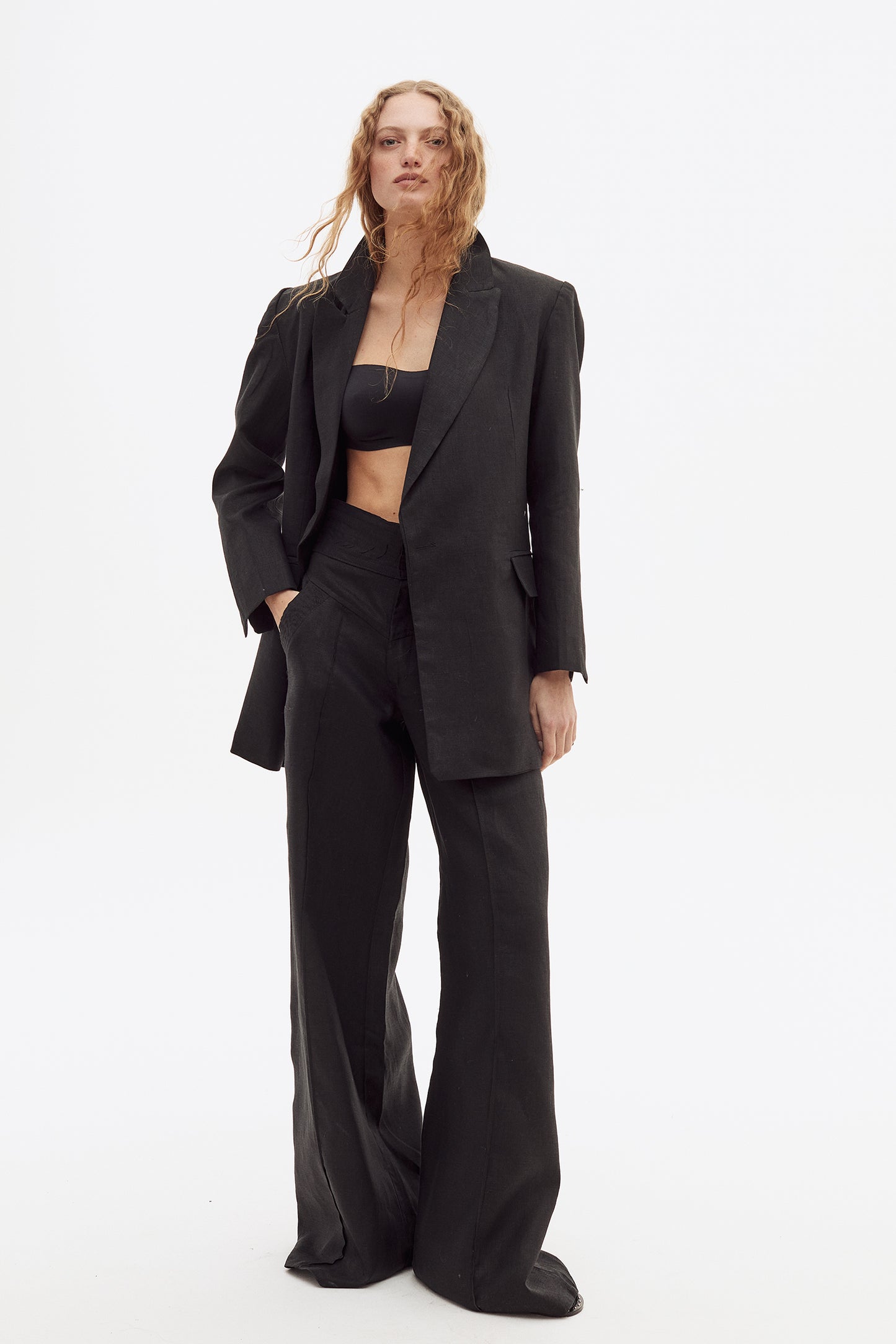 Blazer Linen Negro