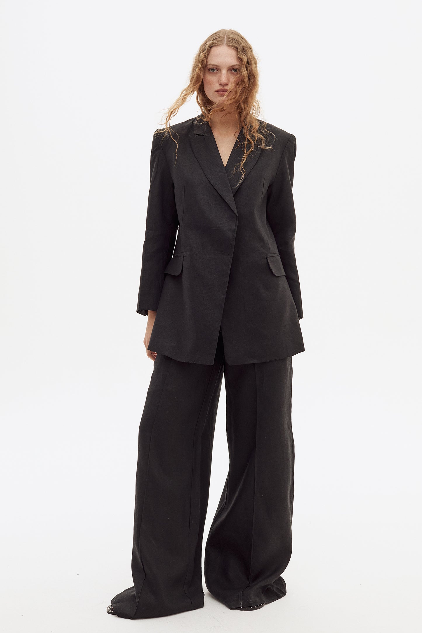 Blazer Linen Negro