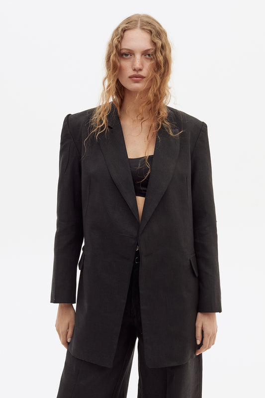 Blazer Linen Negro